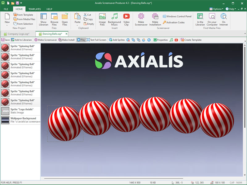 Screenshot of Axialis Pro Screen Saver Producer 3.62